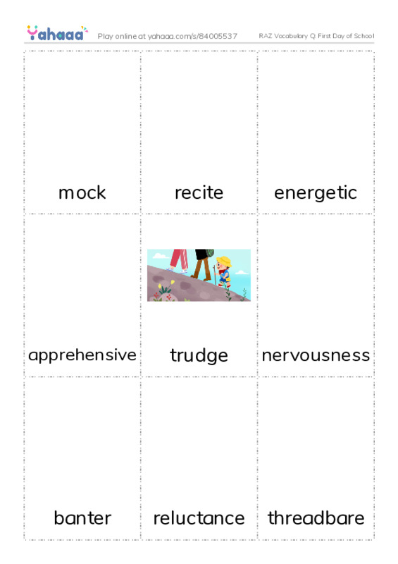 RAZ Vocabulary Q: First Day of School PDF flaschards with images