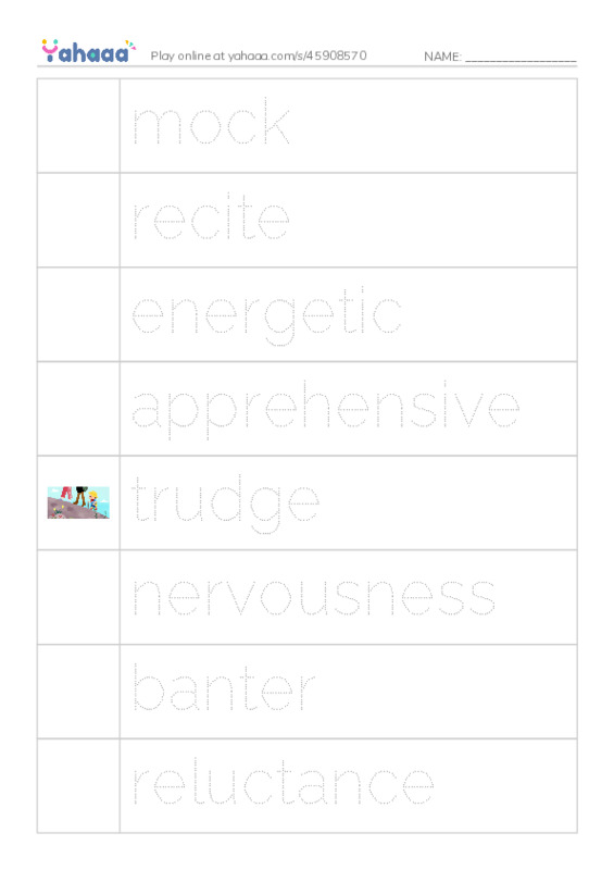 RAZ Vocabulary Q: First Day of School PDF one column image words