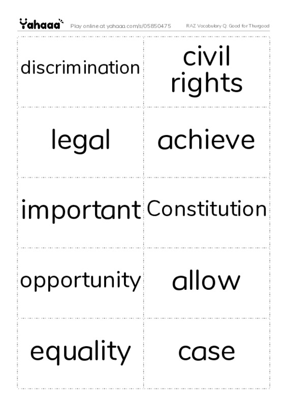 RAZ Vocabulary Q: Good for Thurgood PDF two columns flashcards