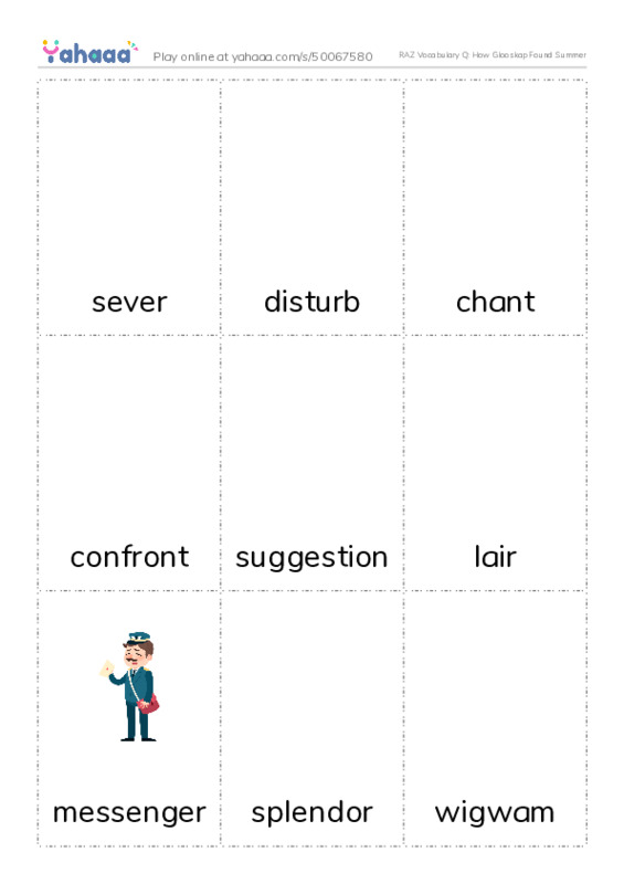 RAZ Vocabulary Q: How Glooskap Found Summer PDF flaschards with images