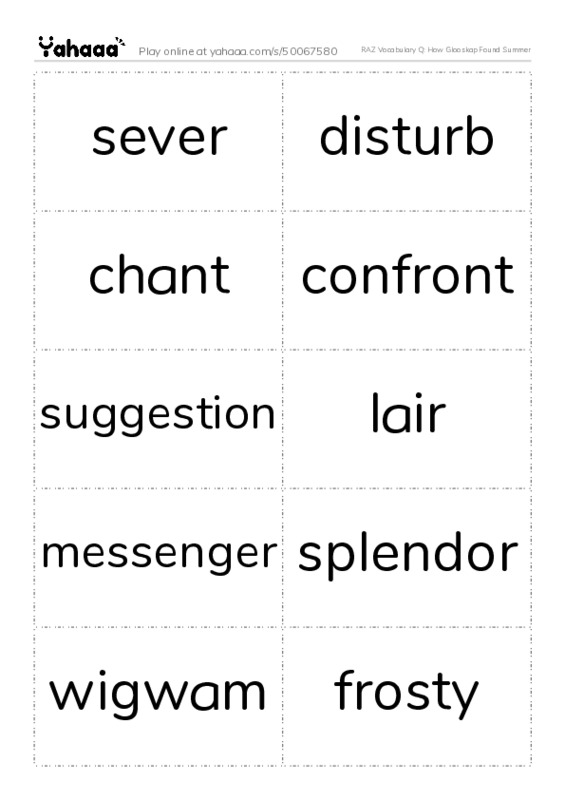 RAZ Vocabulary Q: How Glooskap Found Summer PDF two columns flashcards