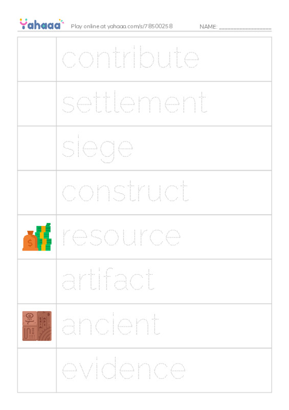 RAZ Vocabulary Q: Lost Cities PDF one column image words
