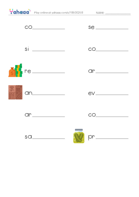 RAZ Vocabulary Q: Lost Cities PDF worksheet writing row