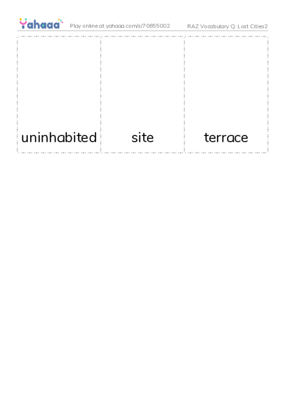 RAZ Vocabulary Q: Lost Cities2 PDF flaschards with images