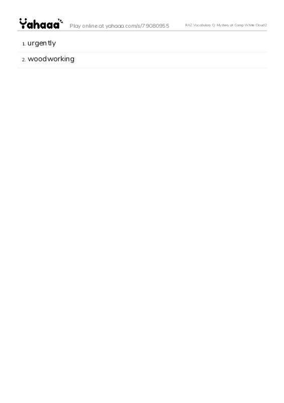 RAZ Vocabulary Q: Mystery at Camp White Cloud2 PDF words glossary