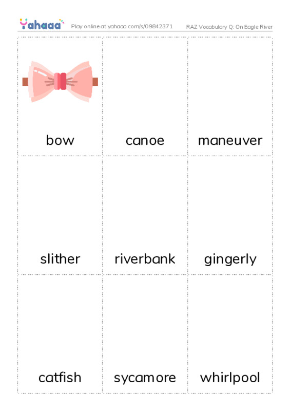 RAZ Vocabulary Q: On Eagle River PDF flaschards with images