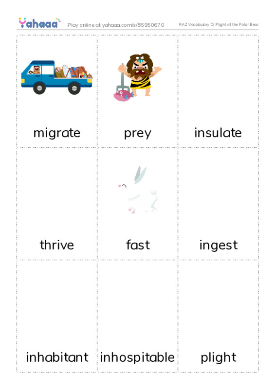 RAZ Vocabulary Q: Plight of the Polar Bear PDF flaschards with images