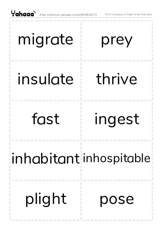 RAZ Vocabulary Q: Plight of the Polar Bear PDF two columns flashcards