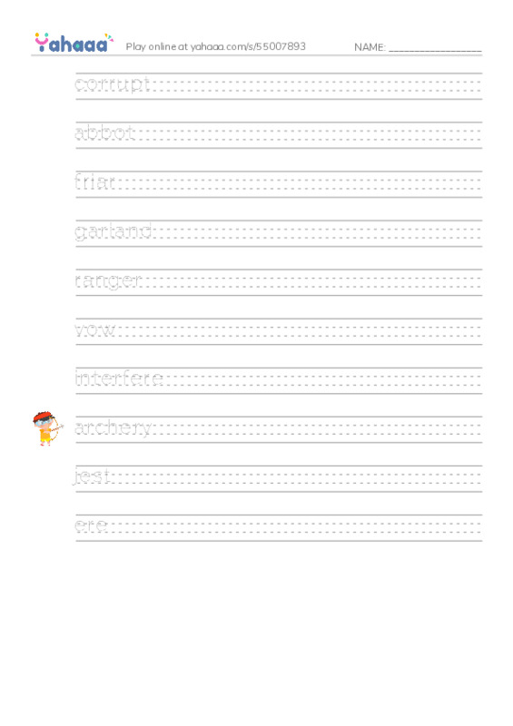 RAZ Vocabulary Q: Robin Hood and the King PDF write between the lines worksheet