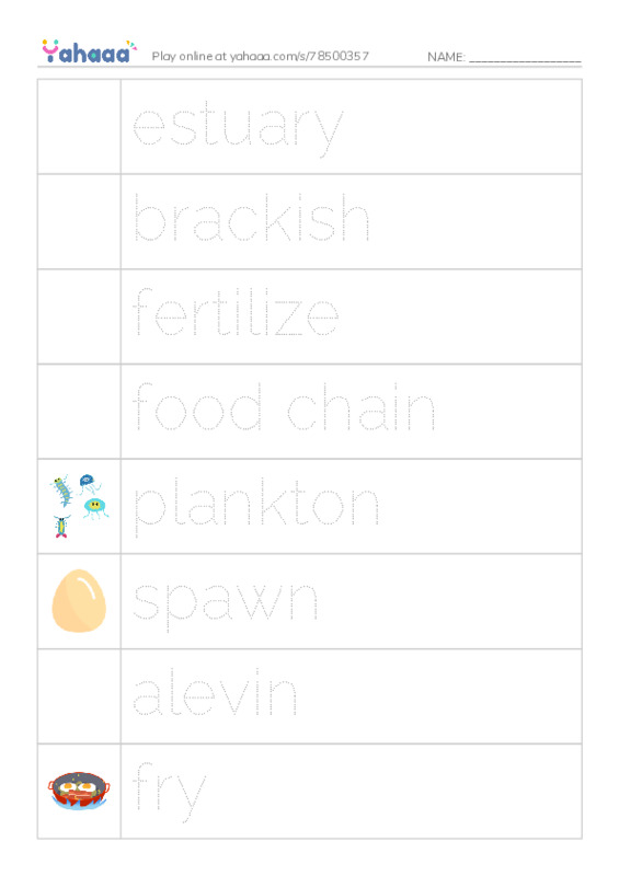 RAZ Vocabulary Q: Salmon A Link in the Food Chain PDF one column image words