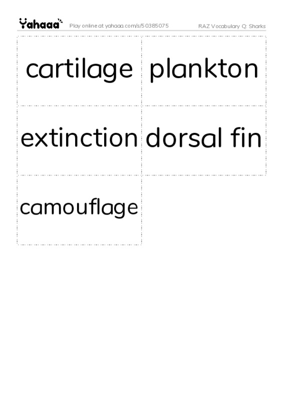 RAZ Vocabulary Q: Sharks PDF two columns flashcards
