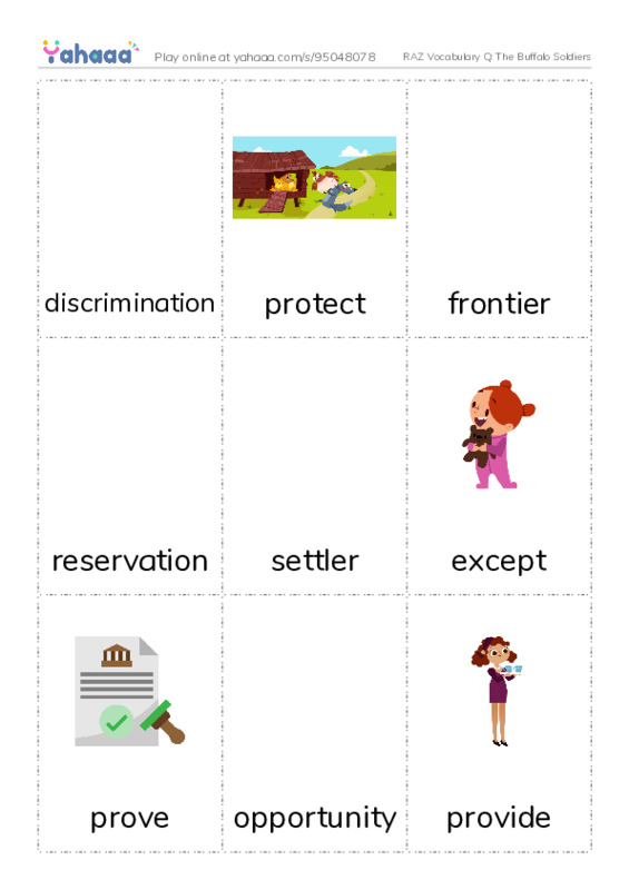 RAZ Vocabulary Q: The Buffalo Soldiers PDF flaschards with images