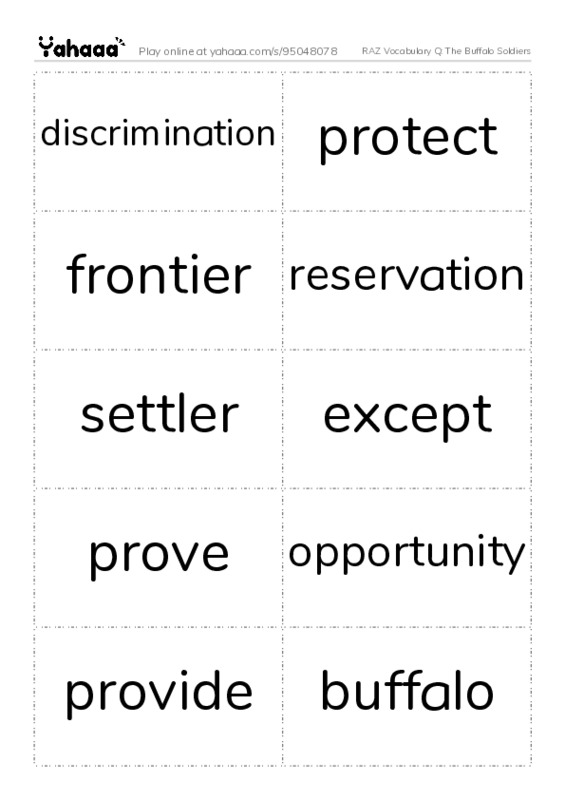RAZ Vocabulary Q: The Buffalo Soldiers PDF two columns flashcards
