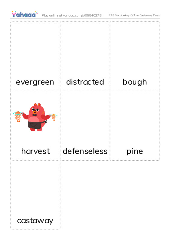 RAZ Vocabulary Q: The Castaway Pines PDF flaschards with images