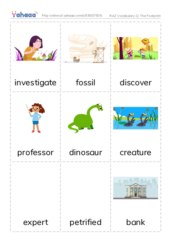 RAZ Vocabulary Q: The Footprint PDF flaschards with images