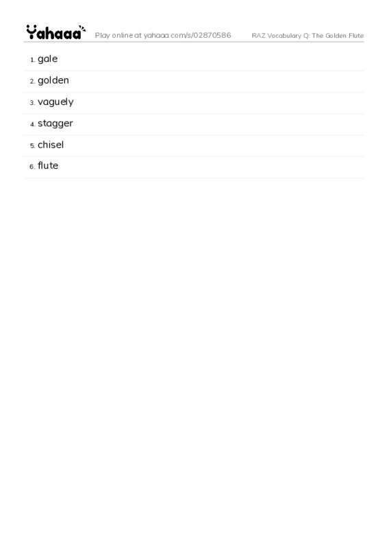 RAZ Vocabulary Q: The Golden Flute PDF words glossary