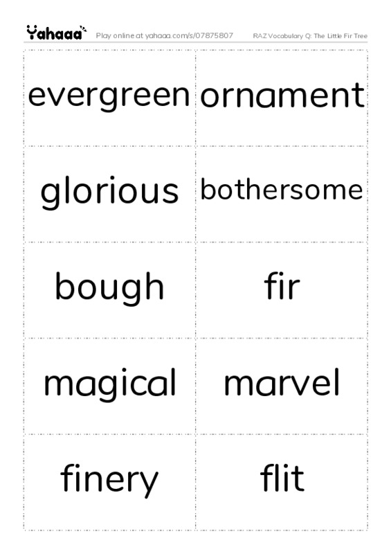 RAZ Vocabulary Q: The Little Fir Tree PDF two columns flashcards