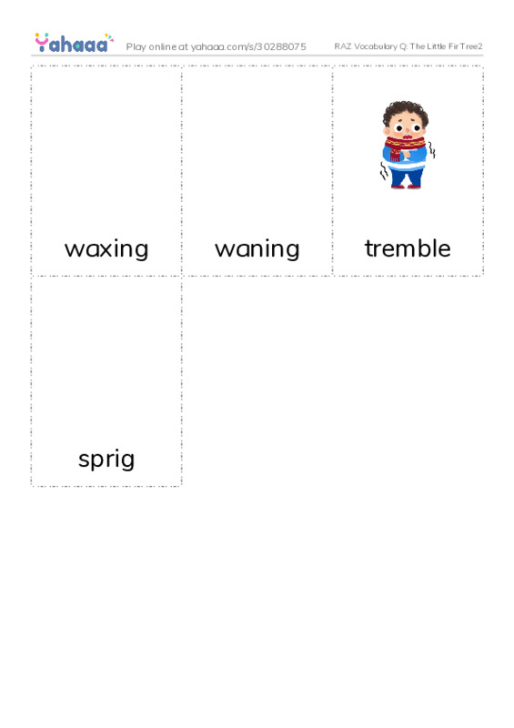 RAZ Vocabulary Q: The Little Fir Tree2 PDF flaschards with images