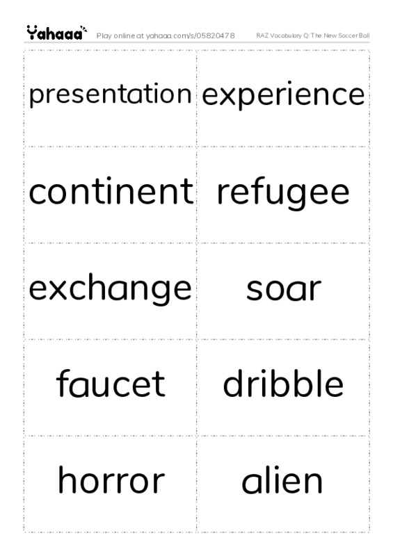 RAZ Vocabulary Q: The New Soccer Ball PDF two columns flashcards