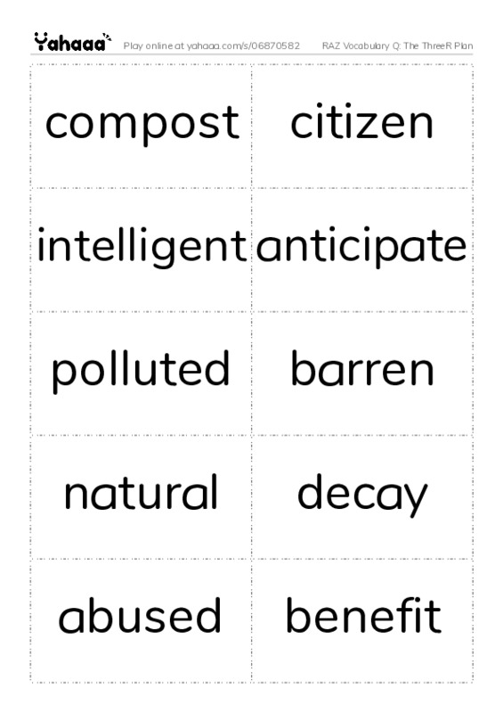 RAZ Vocabulary Q: The ThreeR Plan PDF two columns flashcards
