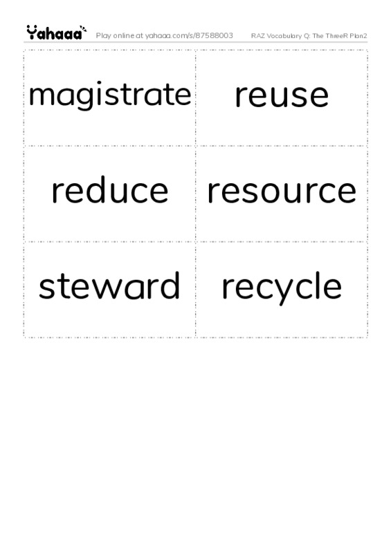 RAZ Vocabulary Q: The ThreeR Plan2 PDF two columns flashcards