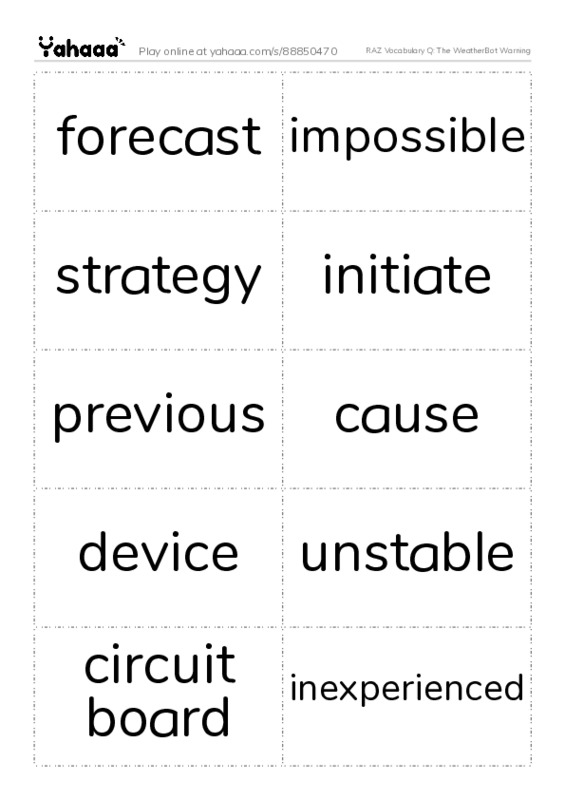 RAZ Vocabulary Q: The WeatherBot Warning PDF two columns flashcards