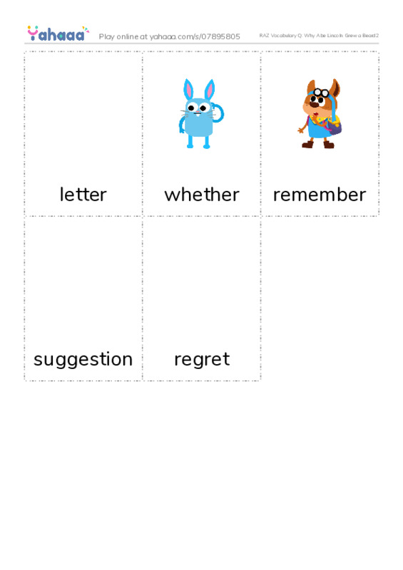 RAZ Vocabulary Q: Why Abe Lincoln Grew a Beard2 PDF flaschards with images