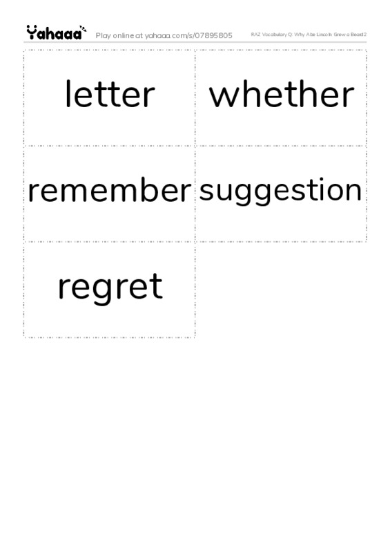 RAZ Vocabulary Q: Why Abe Lincoln Grew a Beard2 PDF two columns flashcards