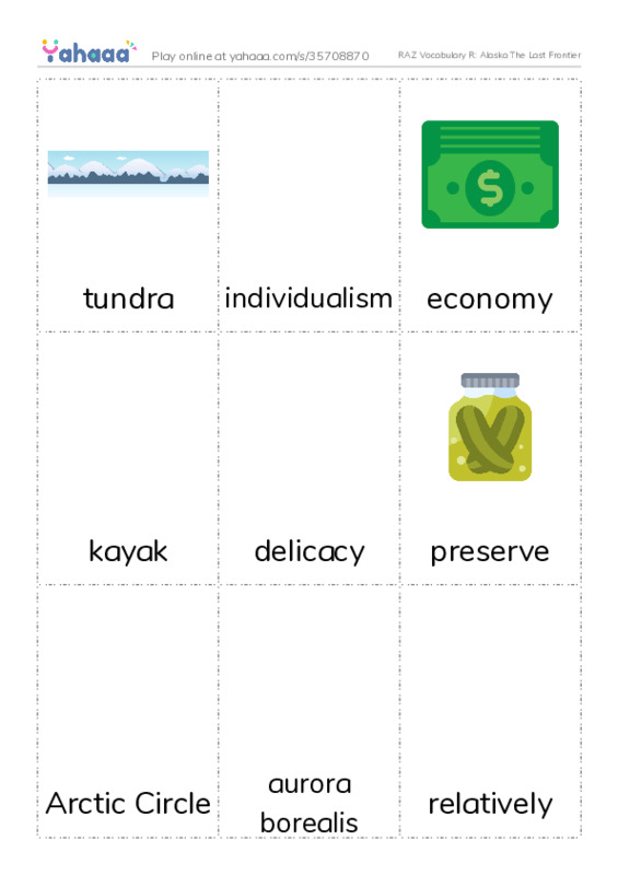 RAZ Vocabulary R: Alaska The Last Frontier PDF flaschards with images