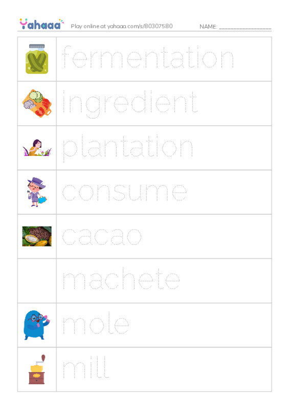 RAZ Vocabulary R: All About Chocolate PDF one column image words
