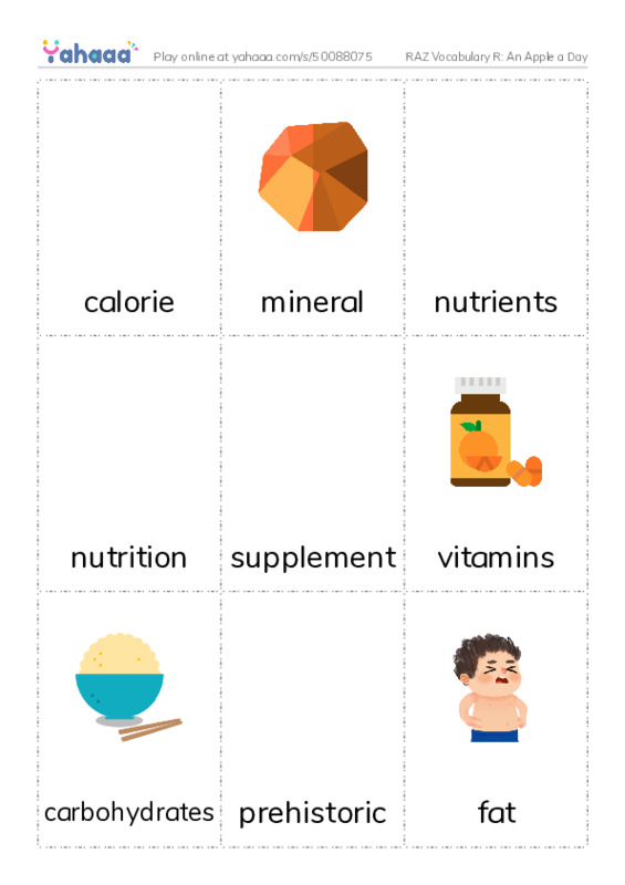 RAZ Vocabulary R: An Apple a Day PDF flaschards with images