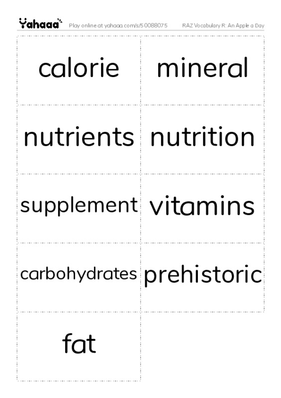 RAZ Vocabulary R: An Apple a Day PDF two columns flashcards