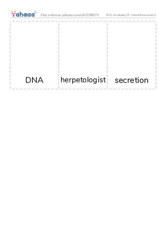 RAZ Vocabulary R: Animal Discoveries2 PDF flaschards with images