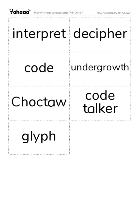 RAZ Vocabulary R: Arrows PDF two columns flashcards