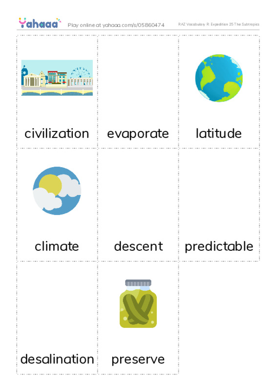 RAZ Vocabulary R: Expedition 25 The Subtropics PDF flaschards with images