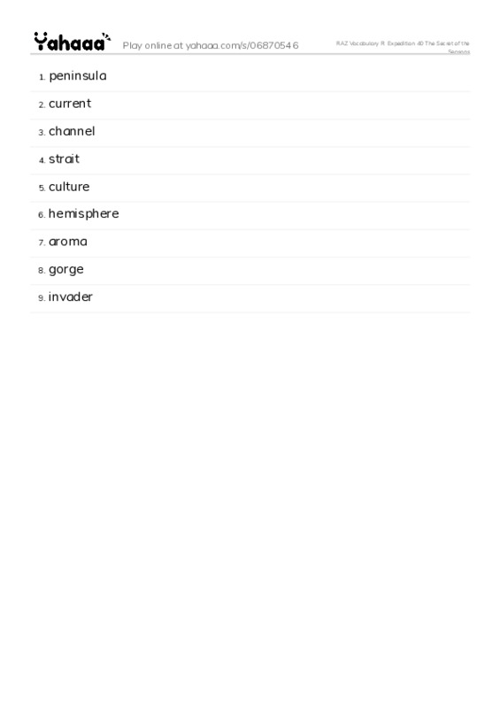 RAZ Vocabulary R: Expedition 40 The Secret of the Seasons PDF words glossary