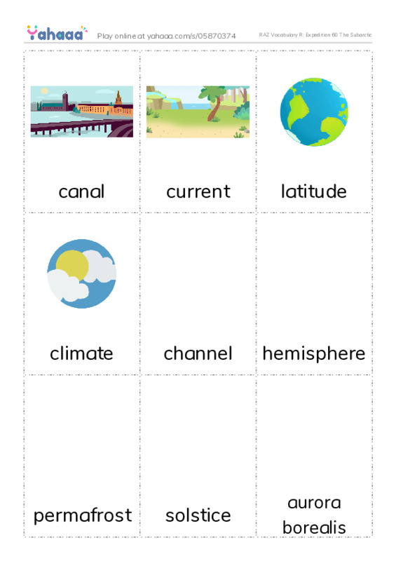 RAZ Vocabulary R: Expedition 60 The Subarctic PDF flaschards with images