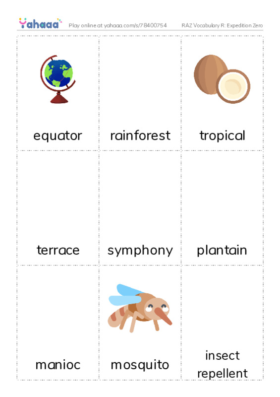 RAZ Vocabulary R: Expedition Zero PDF flaschards with images