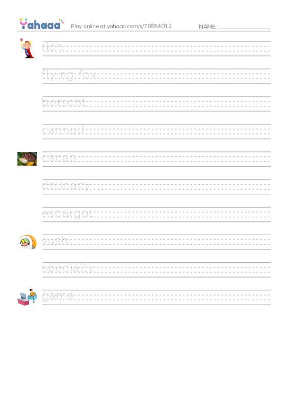 RAZ Vocabulary R: Foods Around the World PDF write between the lines worksheet
