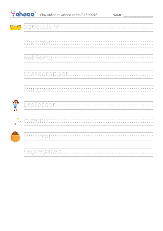 RAZ Vocabulary R: George Washington Carver PDF write between the lines worksheet