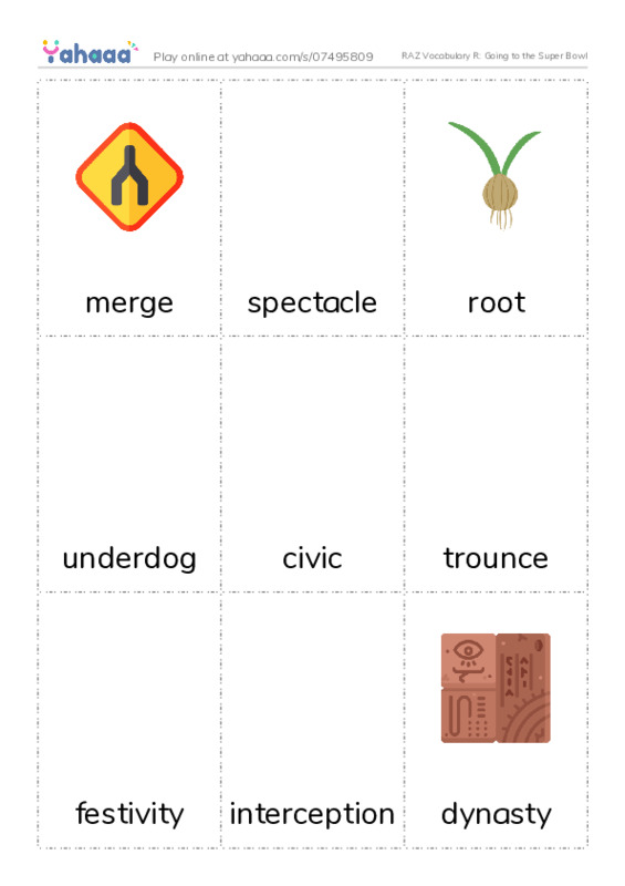 RAZ Vocabulary R: Going to the Super Bowl PDF flaschards with images