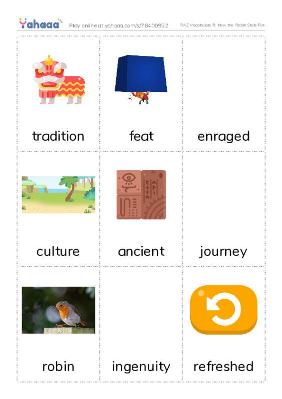 RAZ Vocabulary R: How the Robin Stole Fire PDF flaschards with images