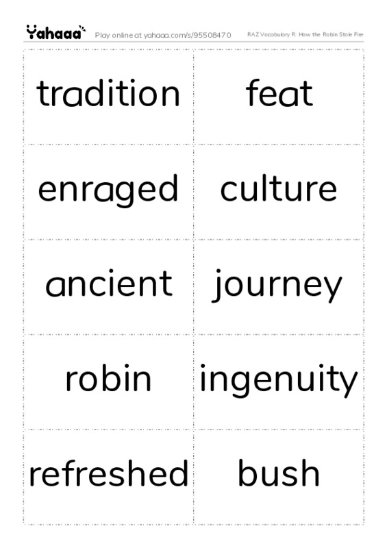 RAZ Vocabulary R: How the Robin Stole Fire PDF two columns flashcards