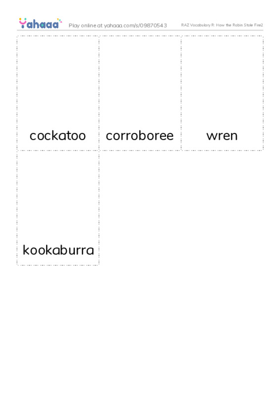 RAZ Vocabulary R: How the Robin Stole Fire2 PDF flaschards with images