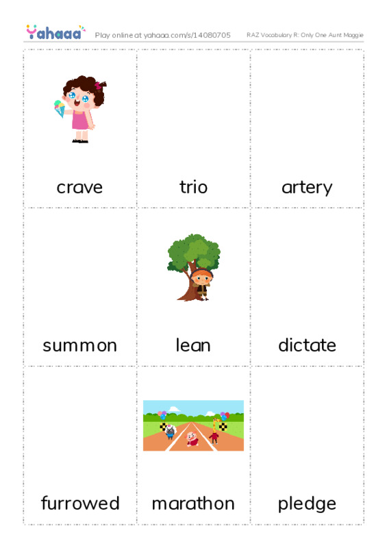 RAZ Vocabulary R: Only One Aunt Maggie PDF flaschards with images