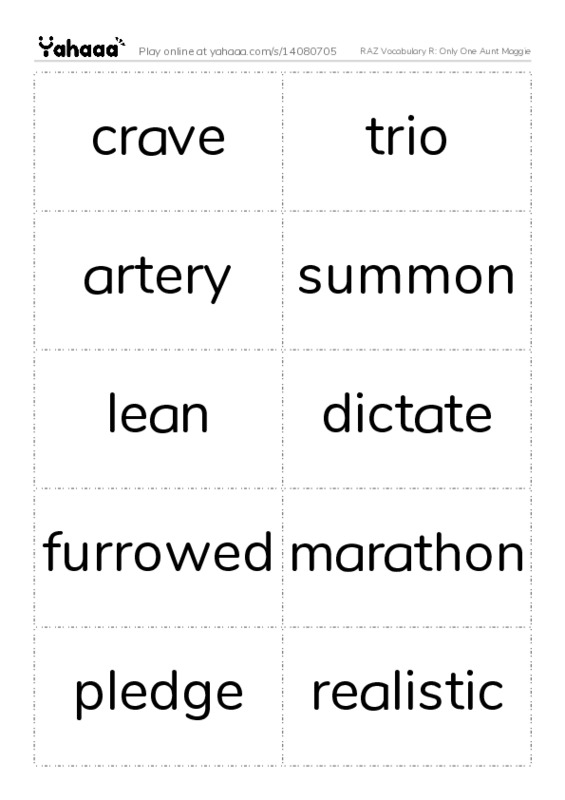 RAZ Vocabulary R: Only One Aunt Maggie PDF two columns flashcards