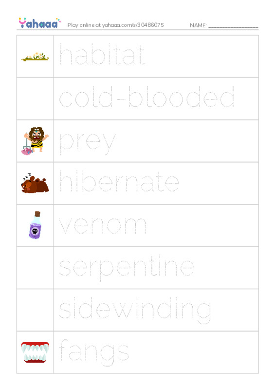 RAZ Vocabulary R: Rattlers PDF one column image words
