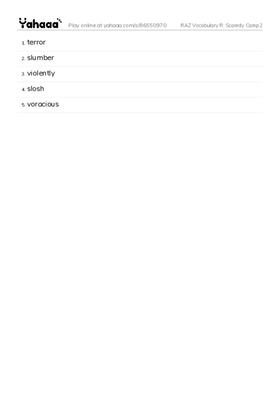 RAZ Vocabulary R: Scaredy Camp2 PDF words glossary