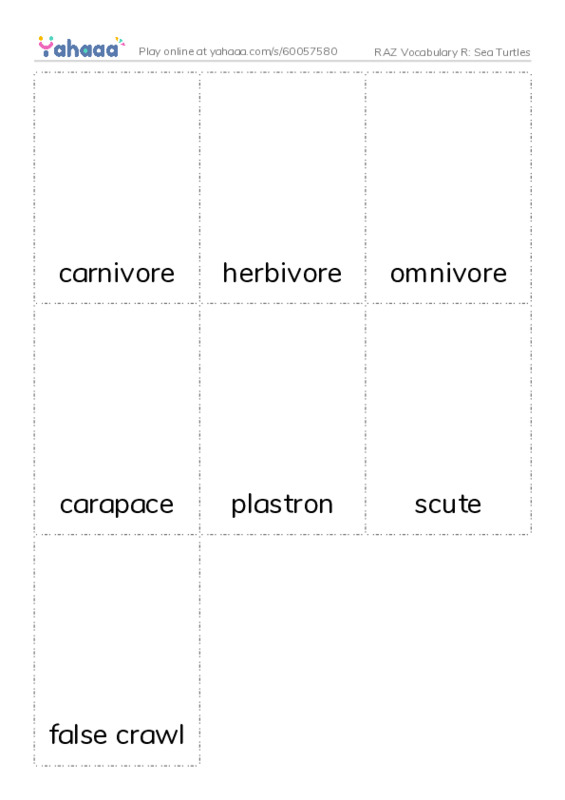 RAZ Vocabulary R: Sea Turtles PDF flaschards with images