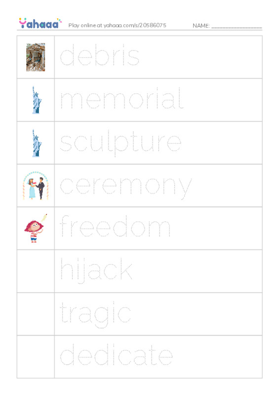 RAZ Vocabulary R: September 11 Always Remember PDF one column image words